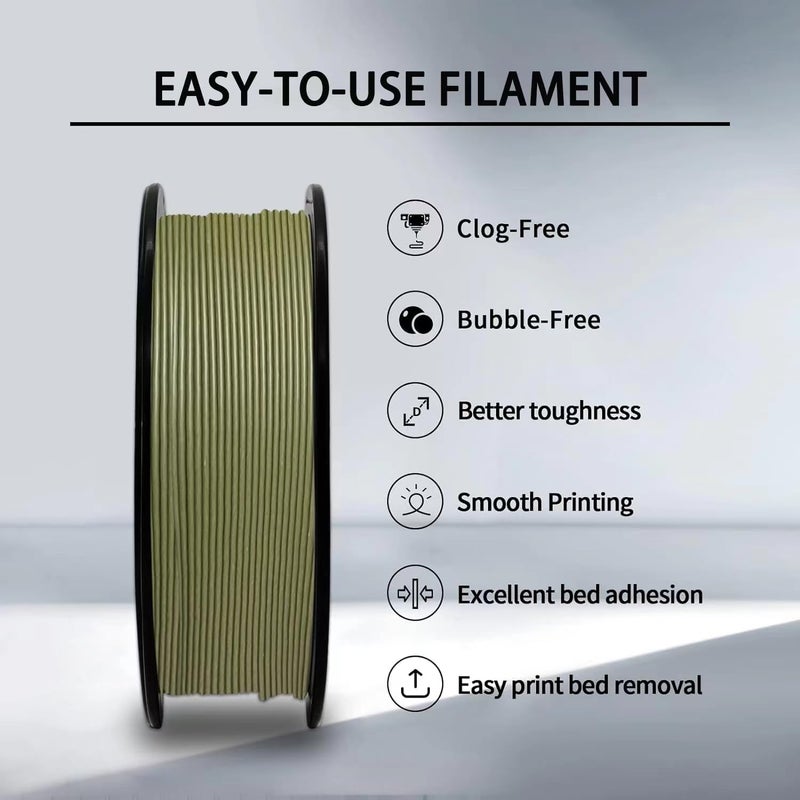 HP3DF PLA Filament, Matte PLA, 3D Printer Filament, PLA Filament 1.75mm Dimensional Accuracy +/- 0.02mm, 1KG Spool (2.2 lbs), Fit Most FDM Printer (Matte Army Green) - Image 3
